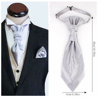 Men's Formal Paisley Ascot Cravat & Pocket Square Set - Adjustable Necktie for Weddings(Light Gray ) V888-ELOSUNG29098