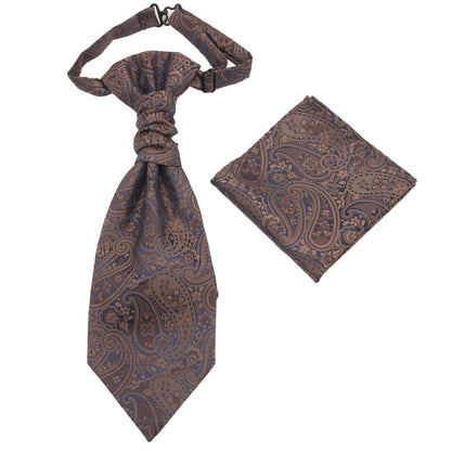 Men's Formal Paisley Ascot Cravat & Pocket Square Set - Adjustable Necktie for Weddings(Taupe pattern) V888-ELOSUNG29099