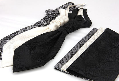 Men's Formal Paisley Ascot Cravat & Pocket Square Set - Adjustable Necktie for Weddings(Taupe pattern) V888-ELOSUNG29099