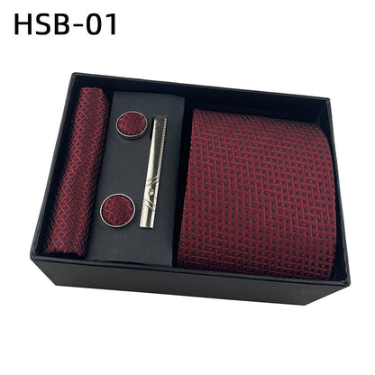 Men's Luxury Necktie Gift Set - 4 Piece Set with Tie, Pocket Square, Cufflinks & Tie Clip(Dark red) V888-ELOSUNG29100