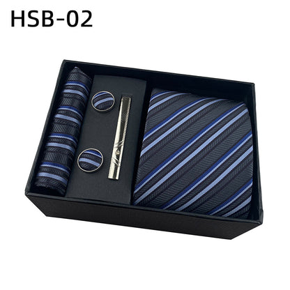 Men's Luxury Necktie Gift Set - 4 Piece Set with Tie, Pocket Square, Cufflinks & Tie Clip(Charcoal gray) V888-ELOSUNG29101