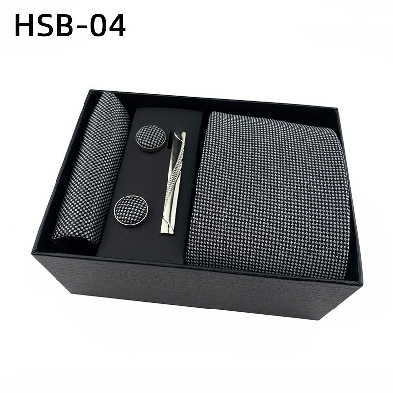 Men's Luxury Necktie Gift Set - 4 Piece Set with Tie, Pocket Square, Cufflinks & Tie Clip(Light gray) V888-ELOSUNG29103