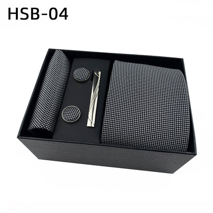 Men's Luxury Necktie Gift Set - 4 Piece Set with Tie, Pocket Square, Cufflinks & Tie Clip(Light gray) V888-ELOSUNG29103