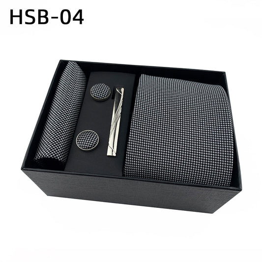 Men's Luxury Necktie Gift Set - 4 Piece Set with Tie, Pocket Square, Cufflinks & Tie Clip(Light gray) V888-ELOSUNG29103