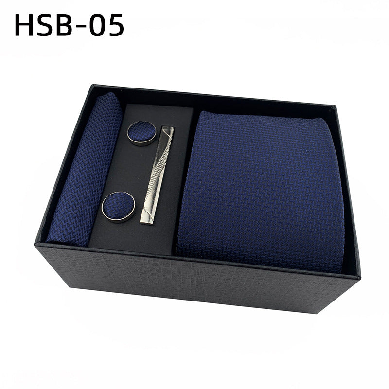 Men's Luxury Necktie Gift Set - 4 Piece Set with Tie, Pocket Square, Cufflinks & Tie Clip(Pure dark blue) V888-ELOSUNG29104