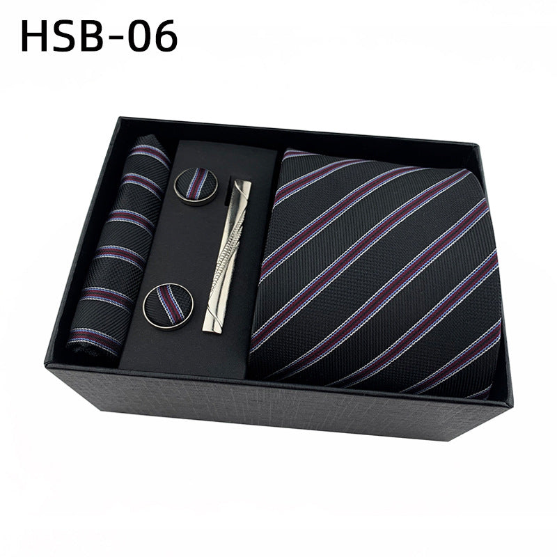Men's Luxury Necktie Gift Set - 4 Piece Set with Tie, Pocket Square, Cufflinks & Tie Clip(Diagonal striped V888-ELOSUNG29105