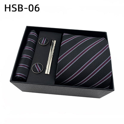 Men's Luxury Necktie Gift Set - 4 Piece Set with Tie, Pocket Square, Cufflinks & Tie Clip(Diagonal striped V888-ELOSUNG29105