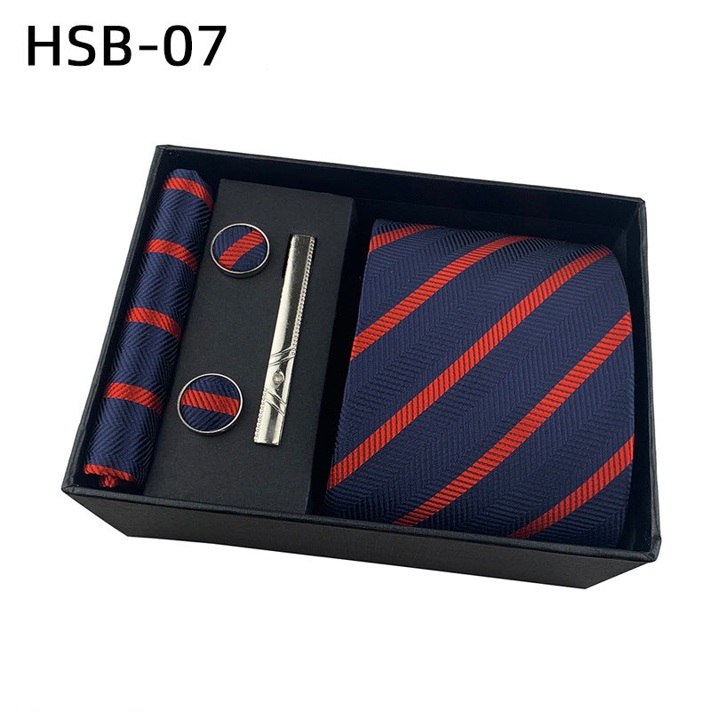 Men's Luxury Necktie Gift Set - 4 Piece Set with Tie, Pocket Square, Cufflinks & Tie Clip(Diagonal striped V888-ELOSUNG29106