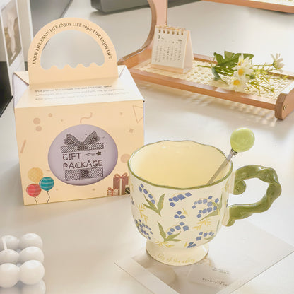 Elegant Ceramic Mug with Sculpted Handle,400ml Vintage Inspired Pedestal Design(Matcha Green) V888-ELOSUNG29112