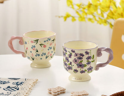 Elegant Ceramic Mug with Sculpted Handle,400ml Vintage Inspired Pedestal Design(Roland purple) V888-ELOSUNG29113