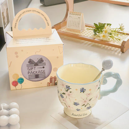Elegant Ceramic Mug with Sculpted Handle,400ml Vintage Inspired Pedestal Design(Blue) V888-ELOSUNG29115