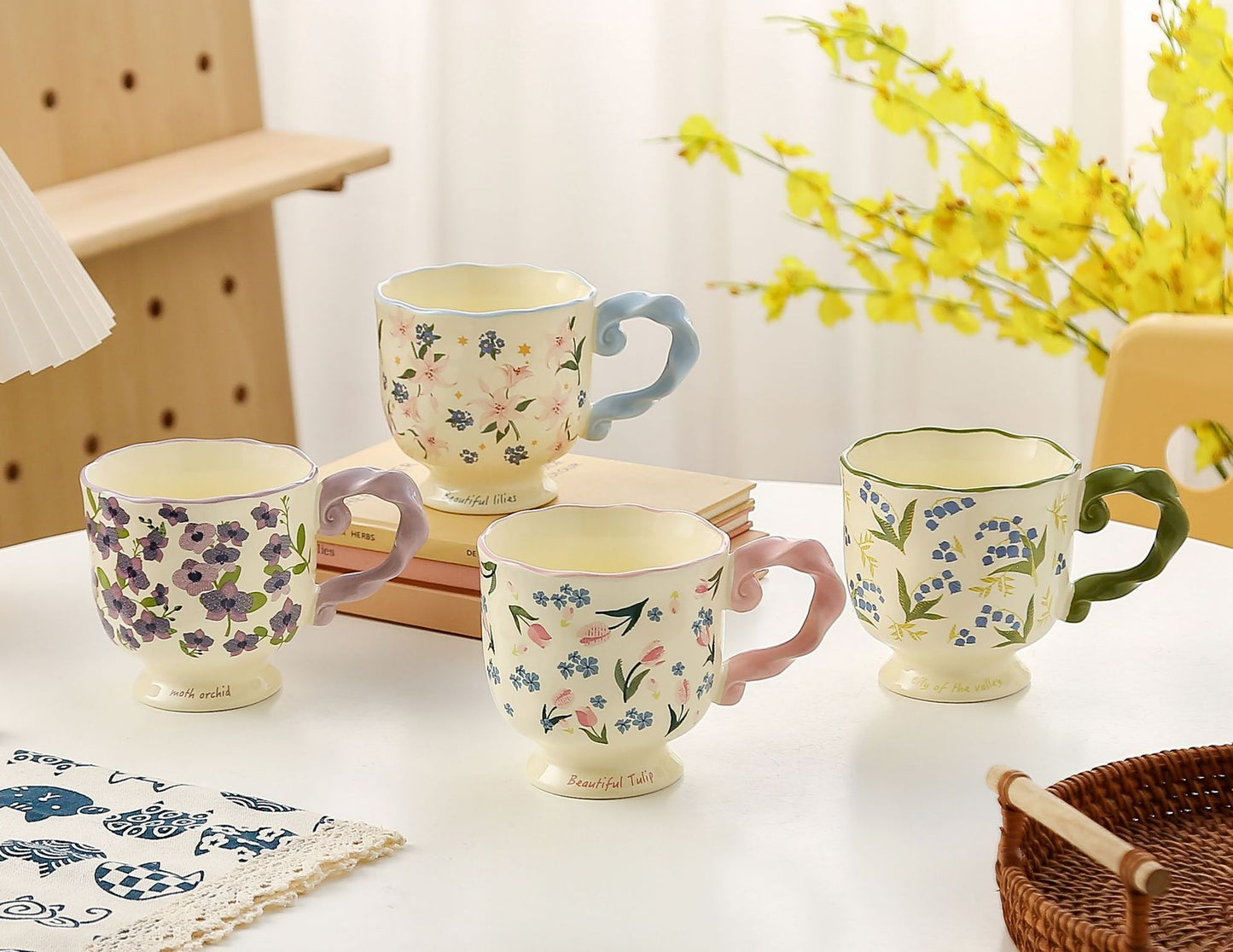 Elegant Ceramic Mug with Sculpted Handle,400ml Vintage Inspired Pedestal Design(Blue) V888-ELOSUNG29115
