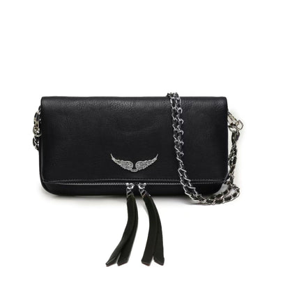 Chic Quilted Leather Crossbody Bag with Chain Strap & Tassel Detail(Pure black) V888-ELOSUNG29122
