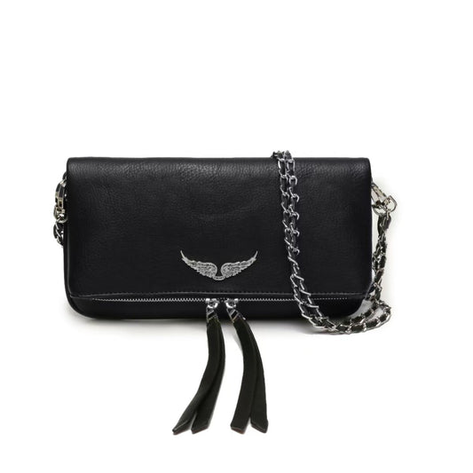 Chic Quilted Leather Crossbody Bag with Chain Strap & Tassel Detail(Pure black) V888-ELOSUNG29122