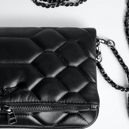 Chic Quilted Leather Crossbody Bag with Chain Strap & Tassel Detail(Pure black) V888-ELOSUNG29122