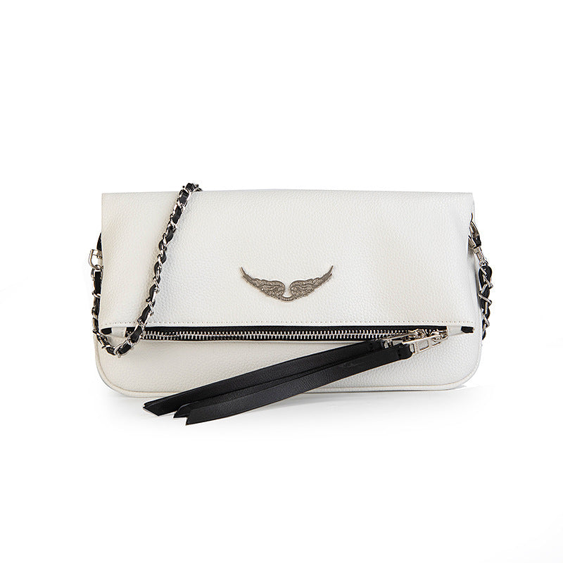 Chic Quilted Leather Crossbody Bag with Chain Strap & Tassel Detail(Pure white) V888-ELOSUNG29123