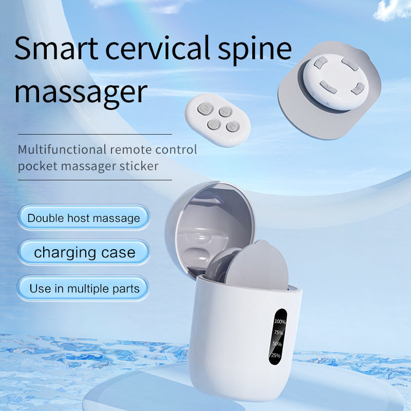 Smart Cervical Spine EMS Massager Sticker with Remote Control & Charging Case - 6 Modes, 16 Strengths(white) V888-ELOSUNG29136