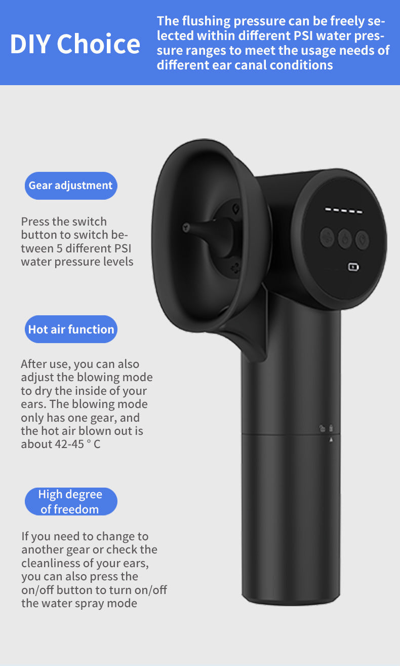 Automatic Electric Ear Wax Removal & Irrigation System - 5 Modes, USB-C, Hot Air Drying(black) V888-ELOSUNG29155