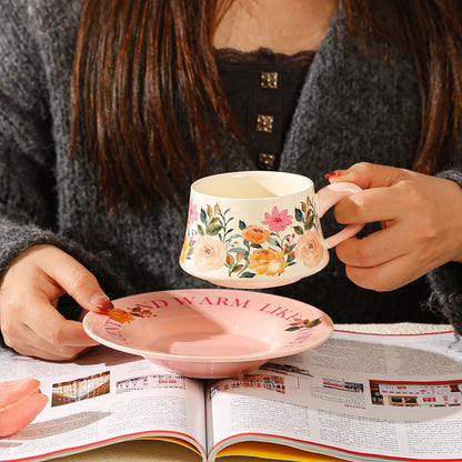 Vintage Floral Ceramic Coffee Cup & Saucer Set(White disc-green floral) V888-ELOSUNG29156