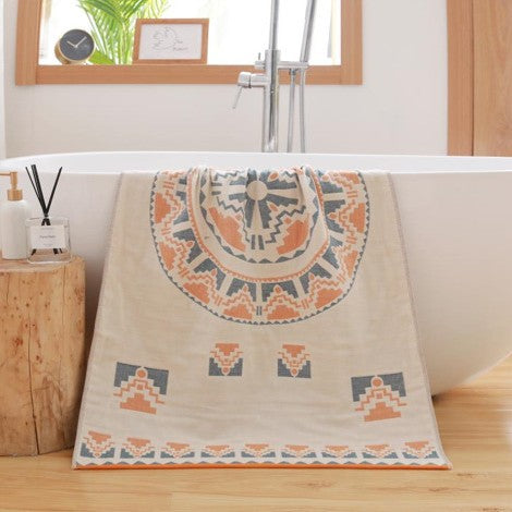 Premium Cartoon Animal Print Gauze Bath Towel - 70x140cm, Soft, Absorbent(Big round flower 70*140) V888-ELOSUNG29164