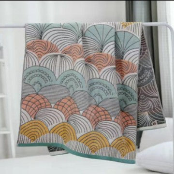Premium Cartoon Animal Print Gauze Bath Towel - 70x140cm, Soft, Absorbent(Japanese Fan Leaf Green 70*140) V888-ELOSUNG29169