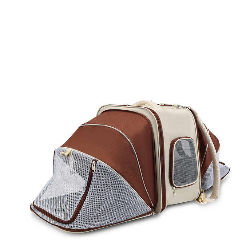 Expandable Pet Carrier Backpack for Cats & Small Dogs - Breathable Mesh, Multiple Entrances(Khaki) V888-ELOSUNG29217