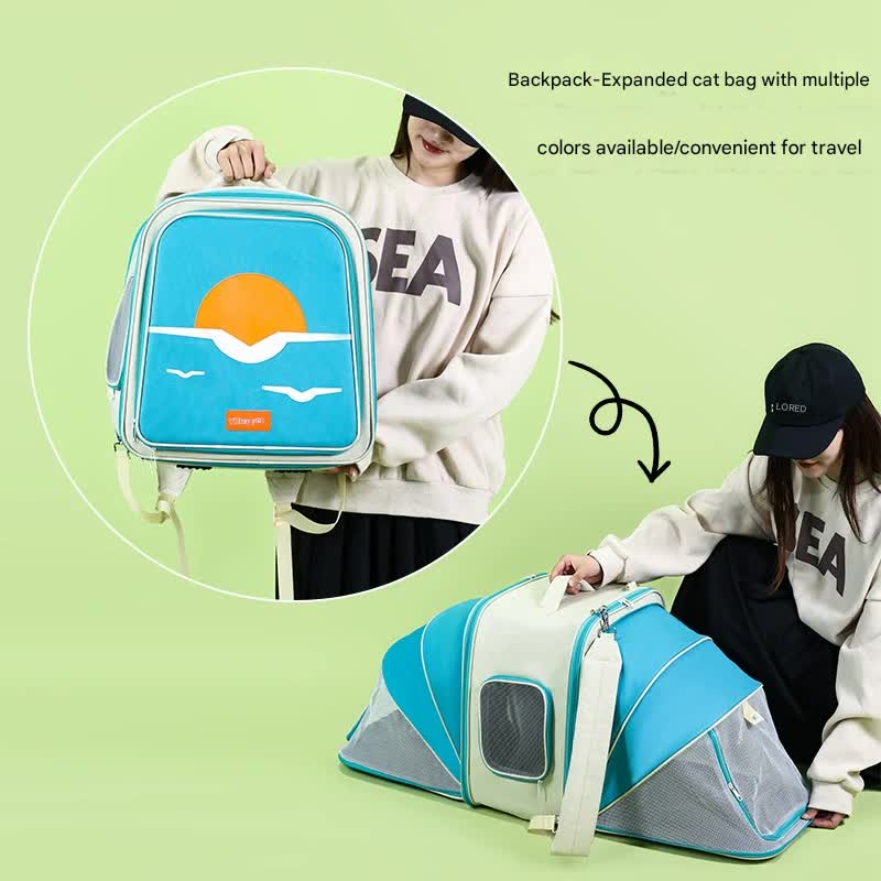 Expandable Pet Carrier Backpack for Cats & Small Dogs - Breathable Mesh, Multiple Entrances(Blue) V888-ELOSUNG29218