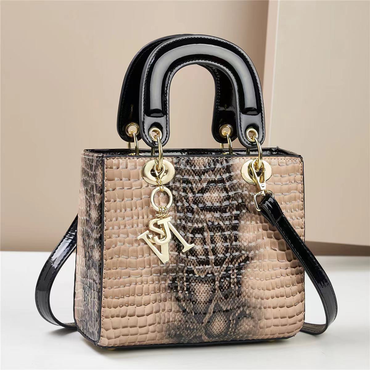 Chic Embossed Pattern Top Handle Bag - PU Leather Satchel with Detachable Shoulder Strap(khaki) V888-ELOSUNG29235