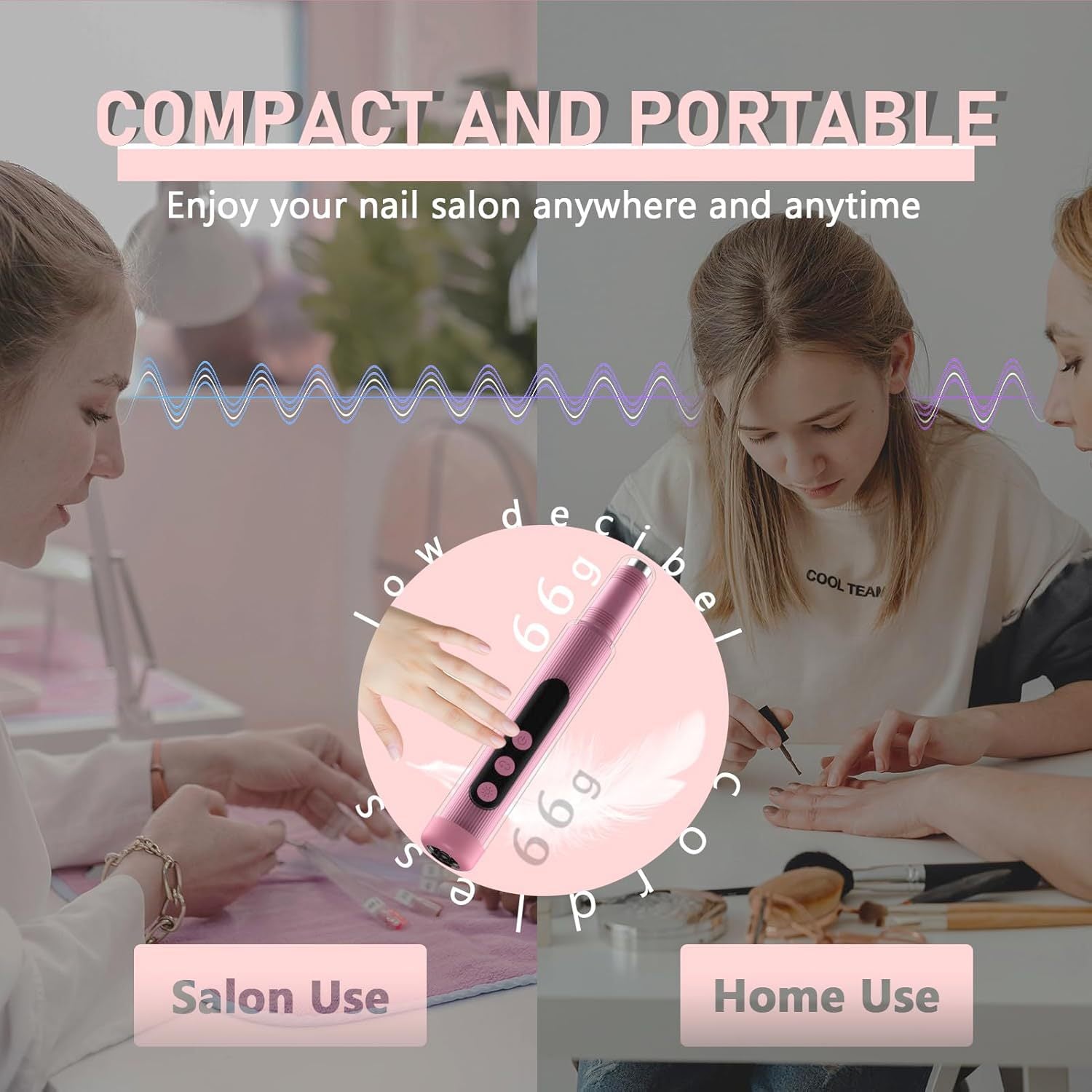 Portable Cordless Electric Nail Drill Kit with UV Lamp - 0-20000RPM, LED Display, 12 Bits(Pink) V888-ELOSUNG29249