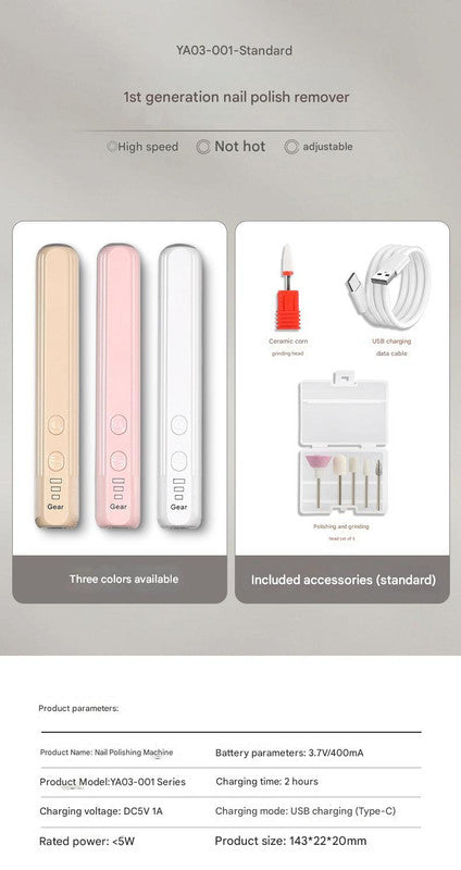 Portable Electric Nail Drill Pen Kit - USB-C Rechargeable, 3-Speed, High Torque, Low Heat(white) V888-ELOSUNG29250