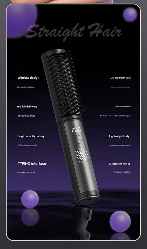 Cordless Hair Straightener Comb - 4 Temperature Settings, USB-C, PTC Heating(black) V888-ELOSUNG29258