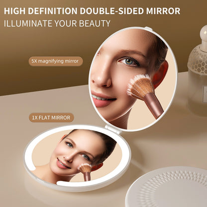 LED Lighted Travel Makeup Mirror - Double-Sided 1X/5X Magnification, USB-C Rechargeable, Induction V888-ELOSUNG29274