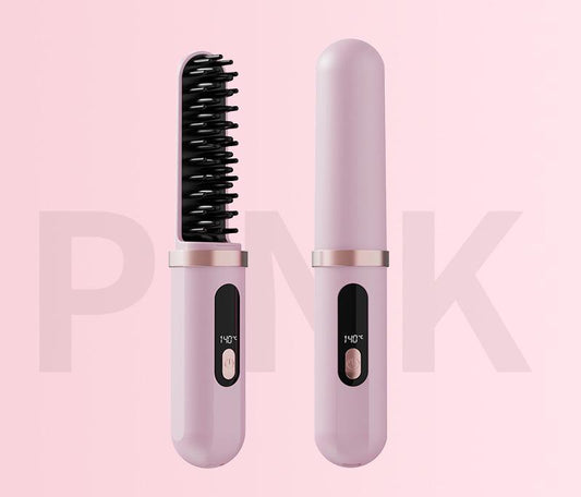 Cordless Hair Straightener Brush - 4000mAh USB-C Rechargeable, 4 Temps, Anti-Scald 3D Comb Design(Pink) V888-ELOSUNG29285