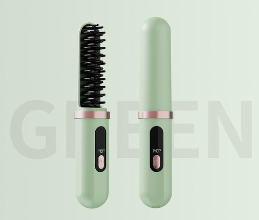 Cordless Hair Straightener Brush - 4000mAh USB-C Rechargeable, 4 Temps, Anti-Scald 3D Comb Design(Green) V888-ELOSUNG29286