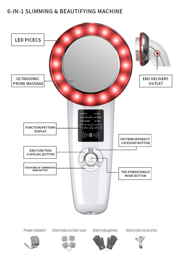6-in-1 Ultrasonic Slimming & Beautifying RF Device - Body Sculpting & Skin Rejuvenation(white) V888-ELOSUNG29295