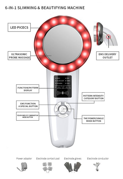 6-in-1 Ultrasonic Slimming & Beautifying RF Device - Body Sculpting & Skin Rejuvenation(black) V888-ELOSUNG29296