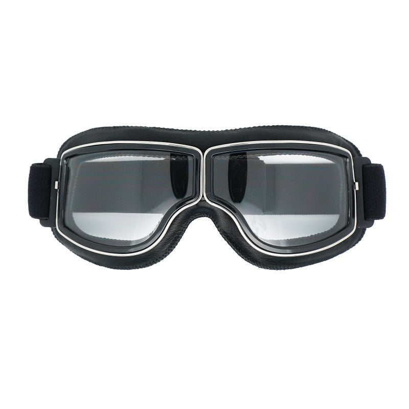 Retro Motorcycle Goggles - Windproof, UV400 Protection, Anti-Impact PC Lenses with Leather Frame(Black V888-ELOSUNG29343