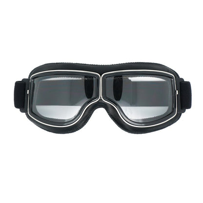 Retro Motorcycle Goggles - Windproof, UV400 Protection, Anti-Impact PC Lenses with Leather Frame(Black V888-ELOSUNG29343