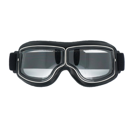 Retro Motorcycle Goggles - Windproof, UV400 Protection, Anti-Impact PC Lenses with Leather Frame(Black V888-ELOSUNG29343
