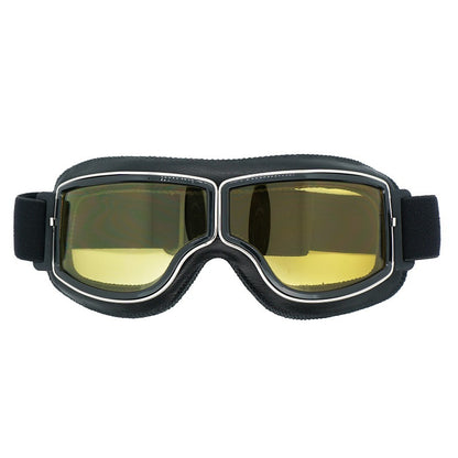 Retro Motorcycle Goggles - Windproof, UV400 Protection, Anti-Impact PC Lenses with Leather Frame(Black V888-ELOSUNG29344