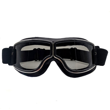 Retro Motorcycle Goggles - Windproof, UV400 Protection, Anti-Impact PC Lenses with Leather Frame(Black V888-ELOSUNG29345