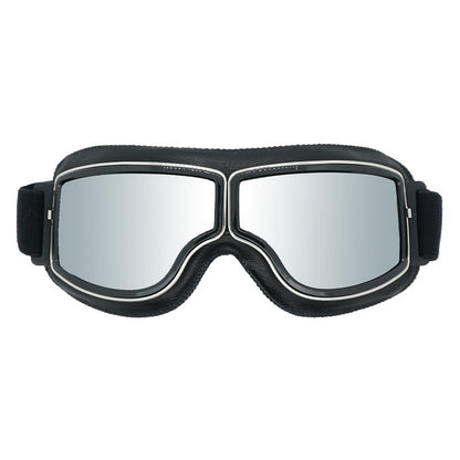 Retro Motorcycle Goggles - Windproof, UV400 Protection, Anti-Impact PC Lenses with Leather Frame(Black V888-ELOSUNG29346