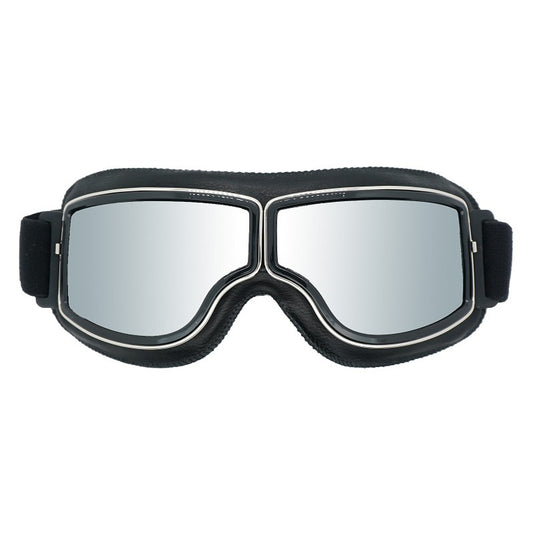 Retro Motorcycle Goggles - Windproof, UV400 Protection, Anti-Impact PC Lenses with Leather Frame(Black V888-ELOSUNG29346
