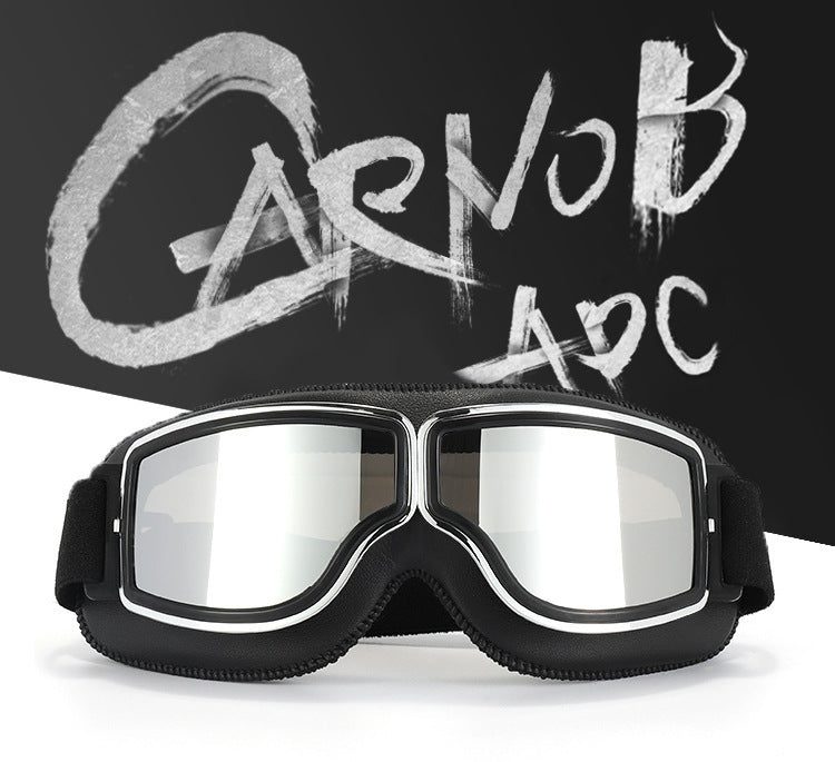 Retro Motorcycle Goggles - Windproof, UV400 Protection, Anti-Impact PC Lenses with Leather Frame(Black V888-ELOSUNG29346