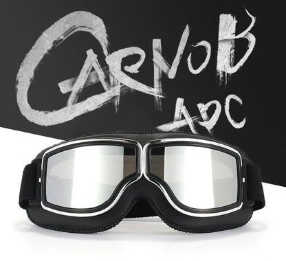 Retro Motorcycle Goggles - Windproof, UV400 Protection, Anti-Impact PC Lenses with Leather Frame(Black V888-ELOSUNG29346