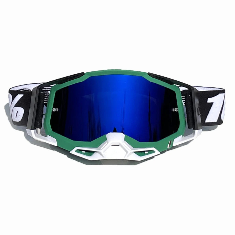Pro Motocross Goggles - Windproof, UV400 Protection with TPU Frame & PC Lens, Adjustable Strap(Green frame, V888-ELOSUNG29348