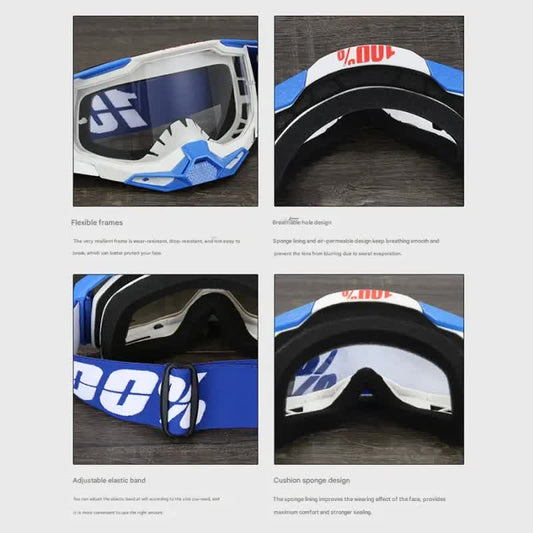 Pro Motocross Goggles - Windproof, UV400 Protection with TPU Frame & PC Lens, Adjustable Strap(White V888-ELOSUNG29352