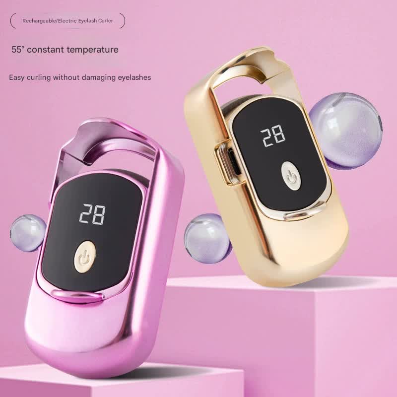 2pc Rechargeable Electric Heated Eyelash Curler - 55C Constant Temperature, LED Display, Gentle Curling(pink) V888-ELOSUNG29367