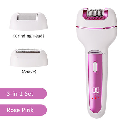 3-in-1 Ladies Electric Epilator, Shaver & Callus Remover with LED Display - Rechargeable & Waterproof(Pink) V888-ELOSUNG29392