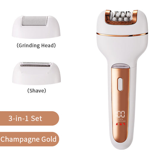 3-in-1 Ladies Electric Epilator, Shaver & Callus Remover with LED Display - Rechargeable & Waterproof(Gold) V888-ELOSUNG29393